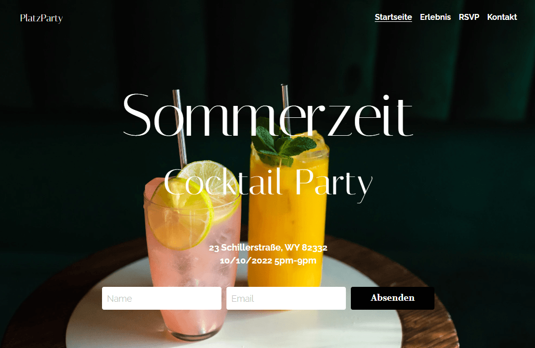 PlaceParty-Vorlage mit Strikingly