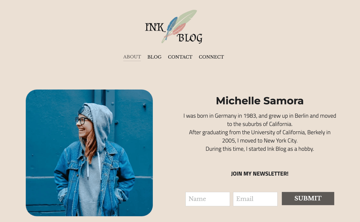 Szablon bloga Ink od Strikingly