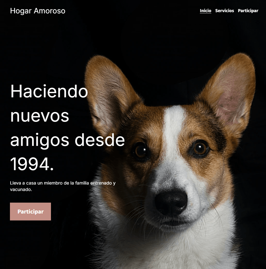Plantilla de hogar amoroso de Strikingly