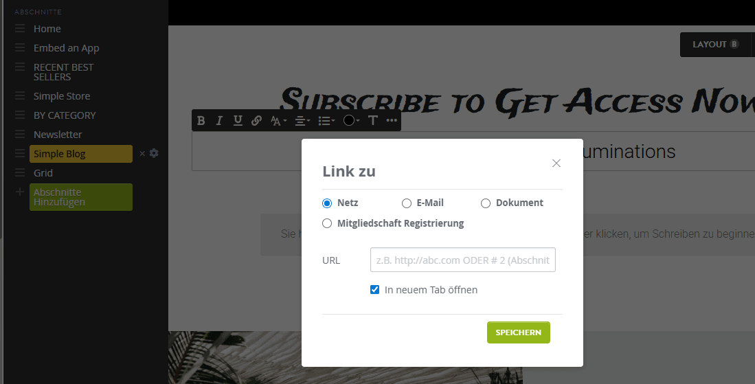 Auffallend auffällige Ankerlink-Funktion