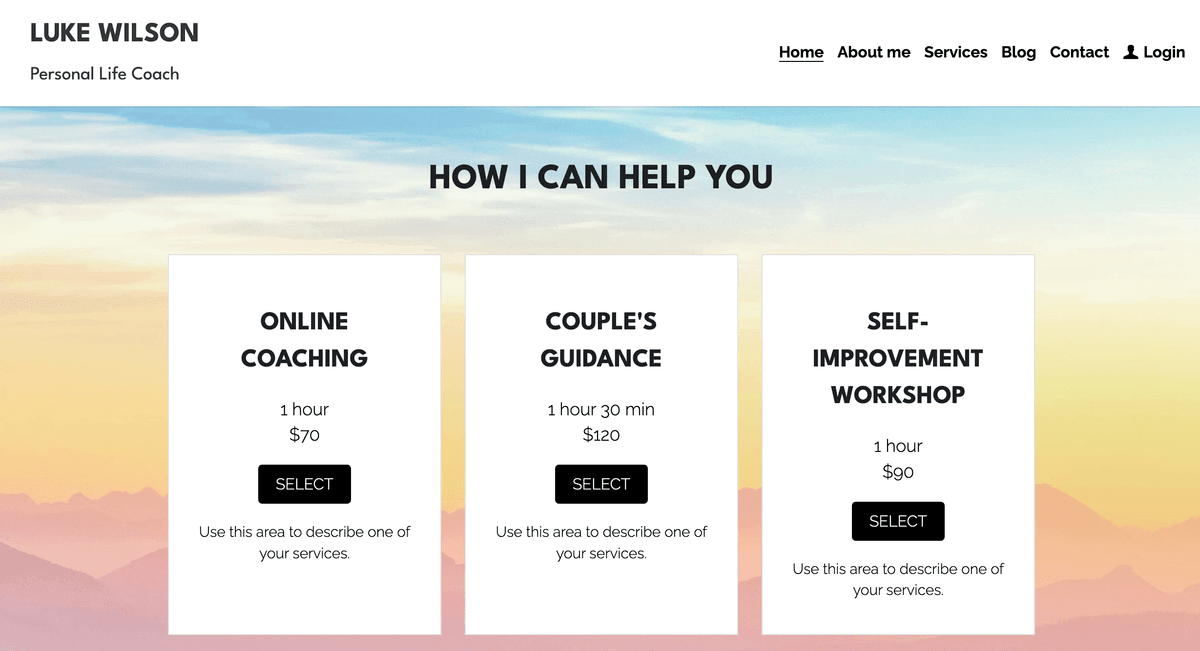 Szablon osobistego trenera życia od Strikingly