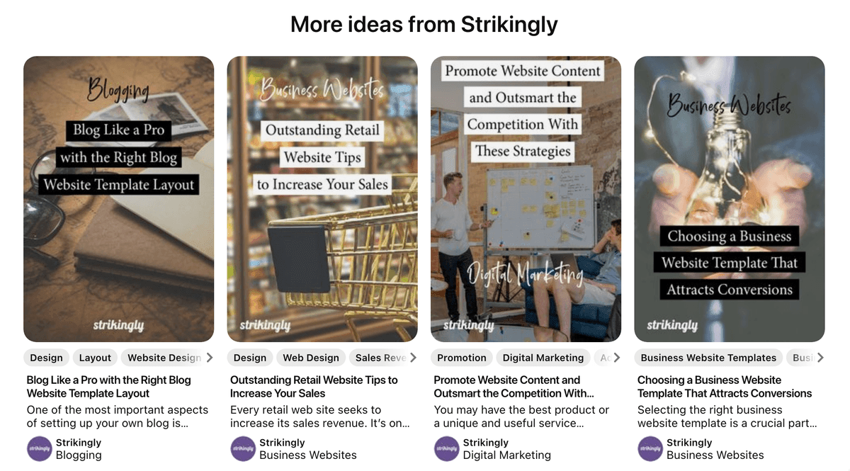 Página de perfil de Pinterest de Strikingly