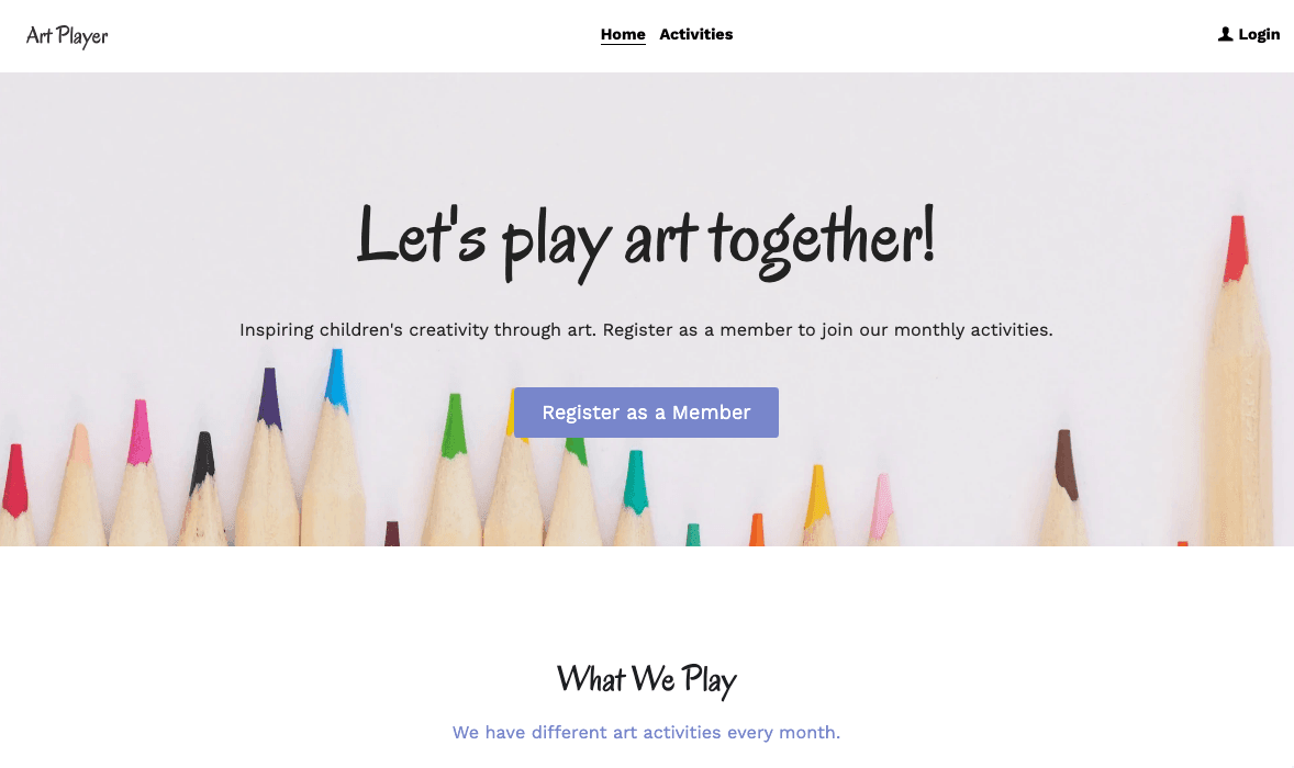 Szablon ArtPlayer od Strikingly