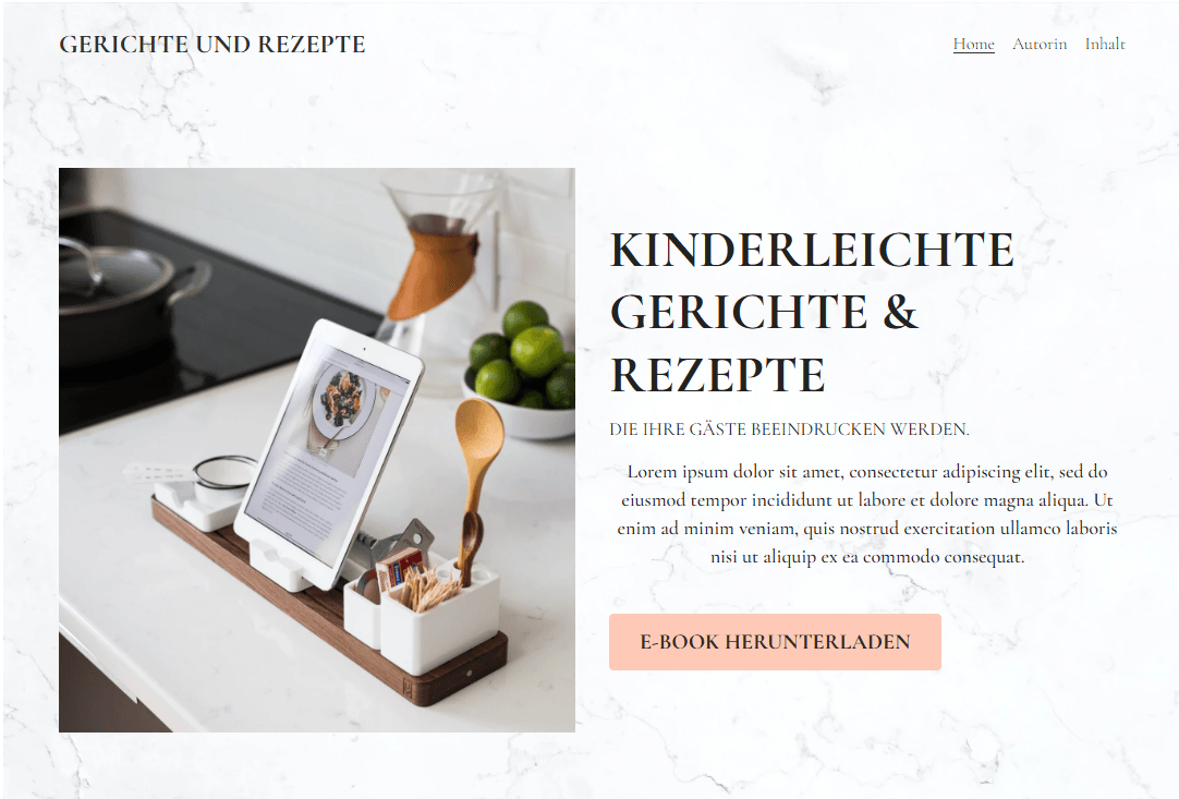 Vorlage für Gerichte und Rezepte von Strikingly