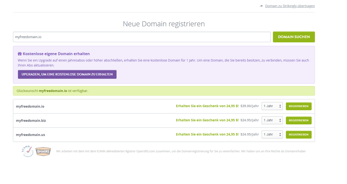 Auffallend interessante Domain-Auswahlseite