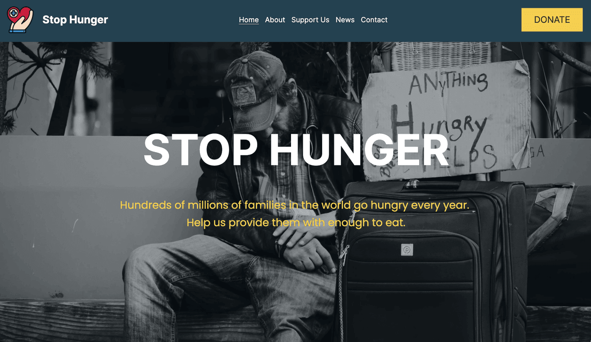 Szablon „Zatrzymaj głód” od Strikingly