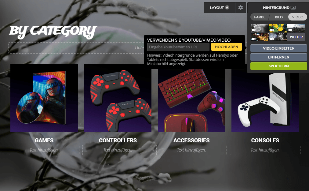 Video-Hintergrundfunktion von Strikingly