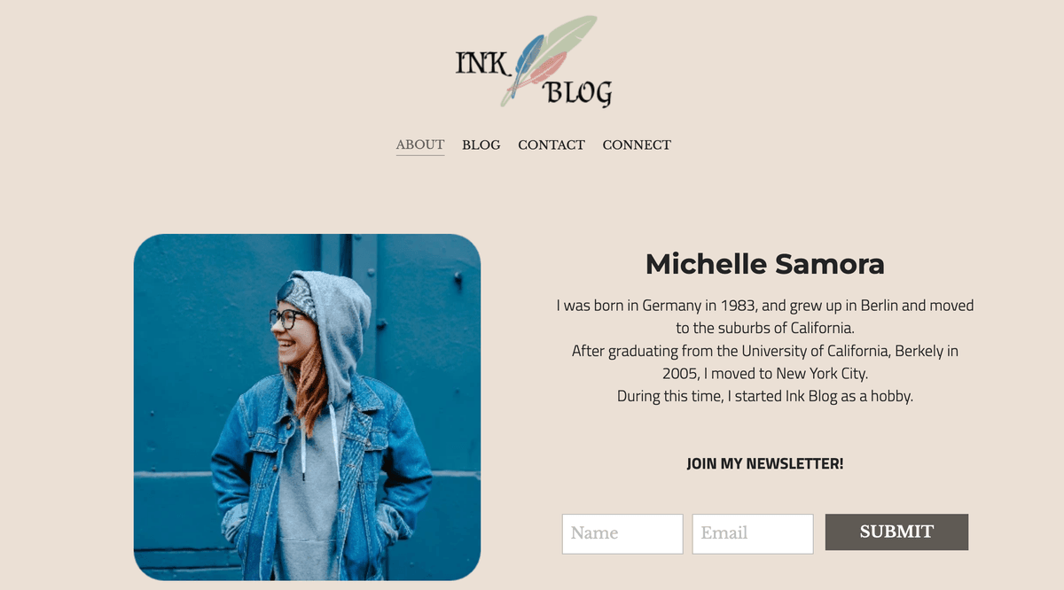 Szablon bloga Ink od Strikingly