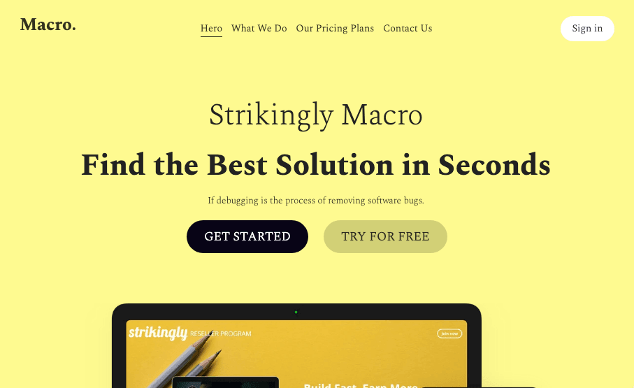 Makro szablon biznesowy od Strikingly