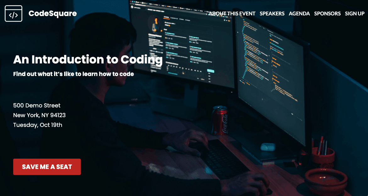 Szablon CodeSquare od Strikingly