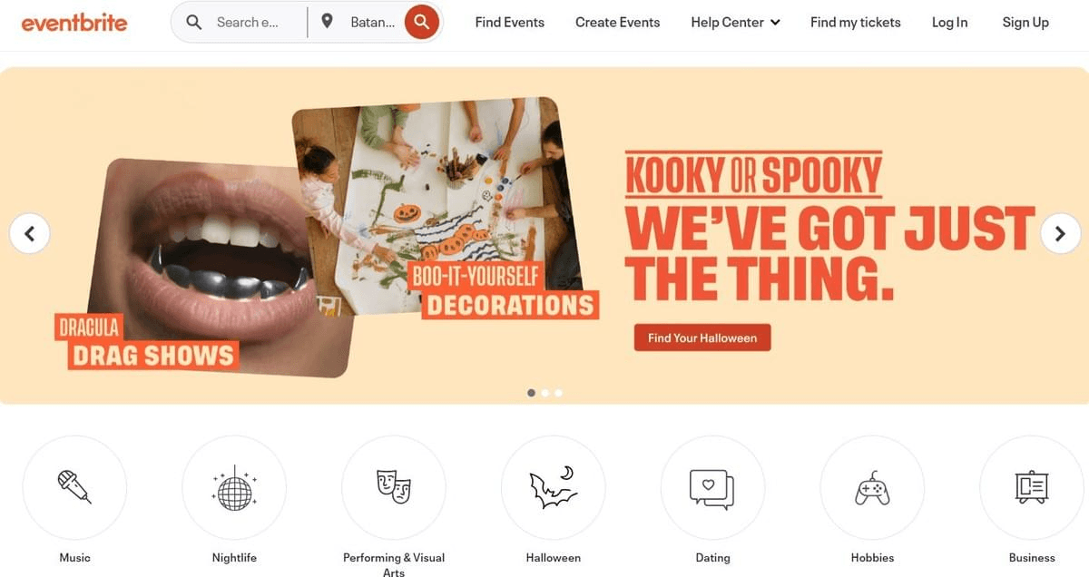 sitio web de Eventbrite