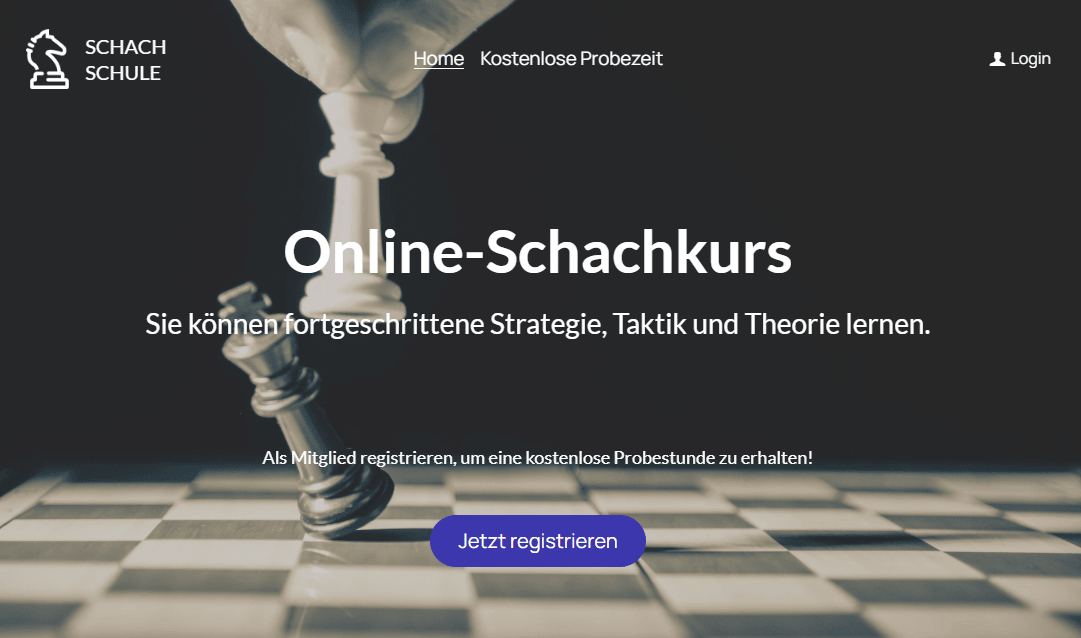 Vorlage für eine Website zur Mitgliedschaft in der Schachschule
