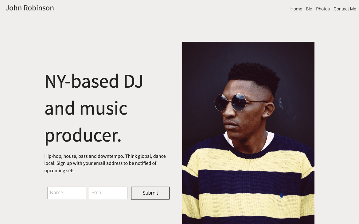 DJ-Vorlage von Strikingly