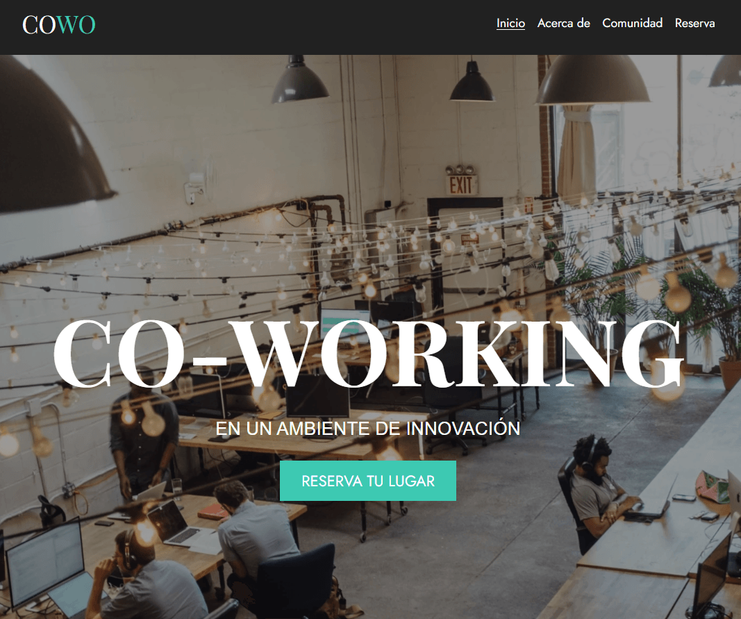 Plantilla de coworking de Strikingly