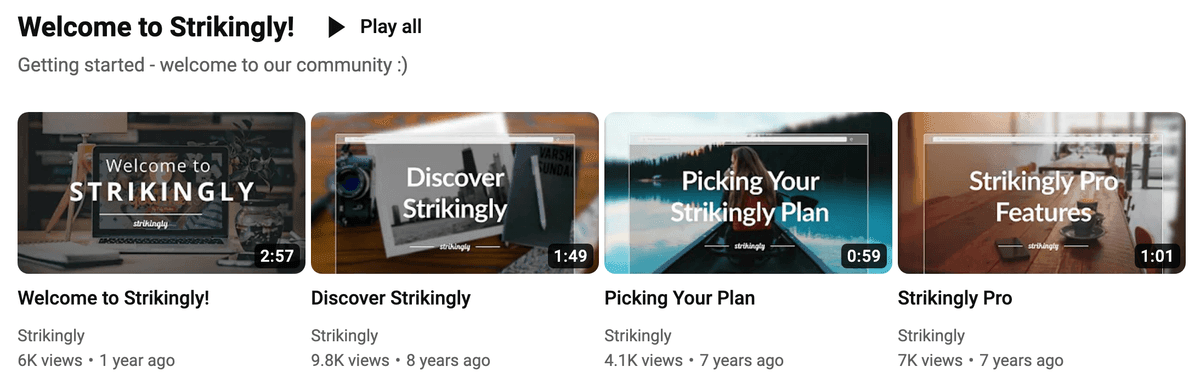 Miniatury YouTube z kanału Strikingly YouTube