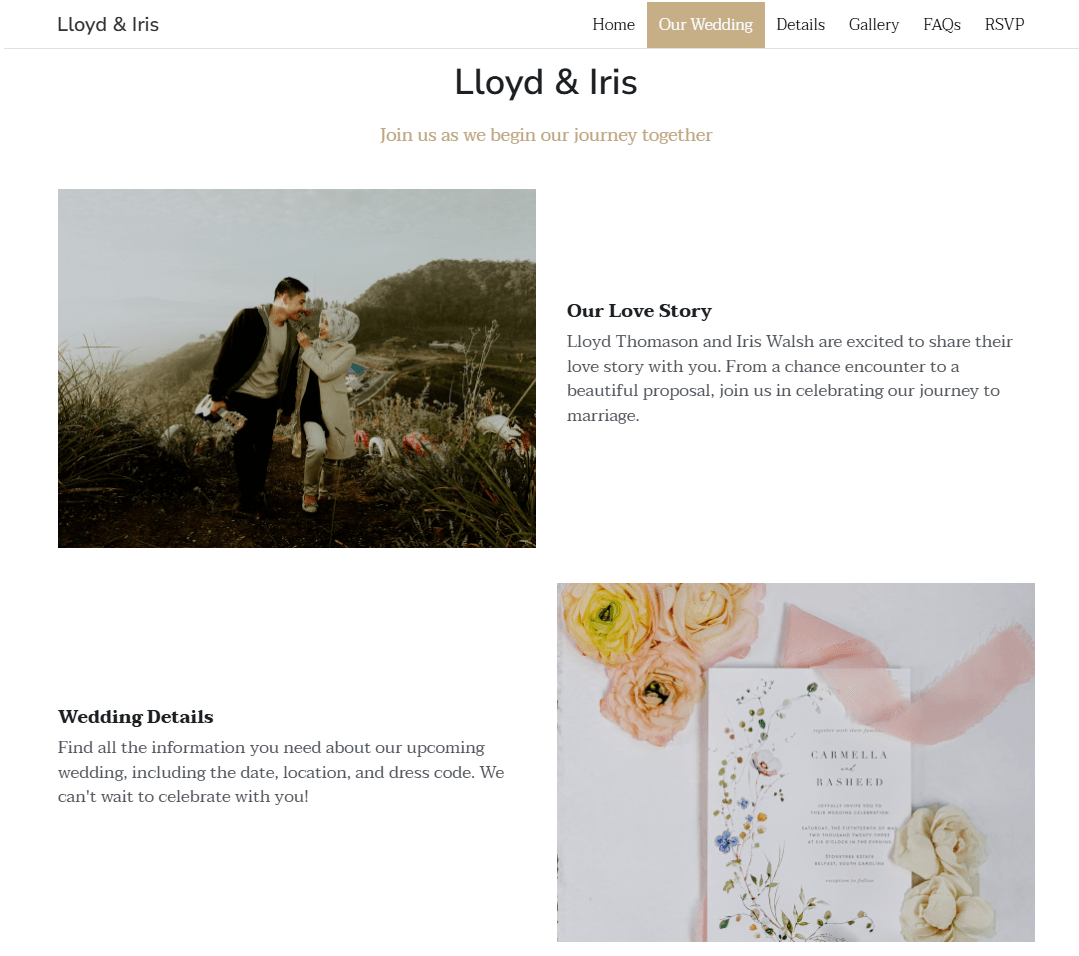 Lloyd & Iris Hochzeitsvorlage von Strikingly