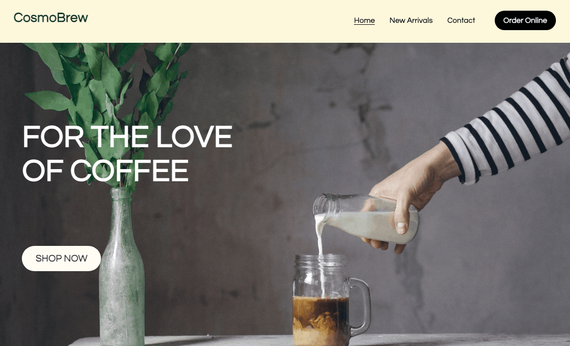 Szablon CosmoBrew od Strikingly
