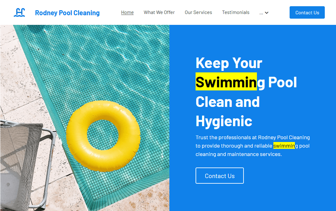 Vorlage zur Schwimmbadreinigung von Strikingly