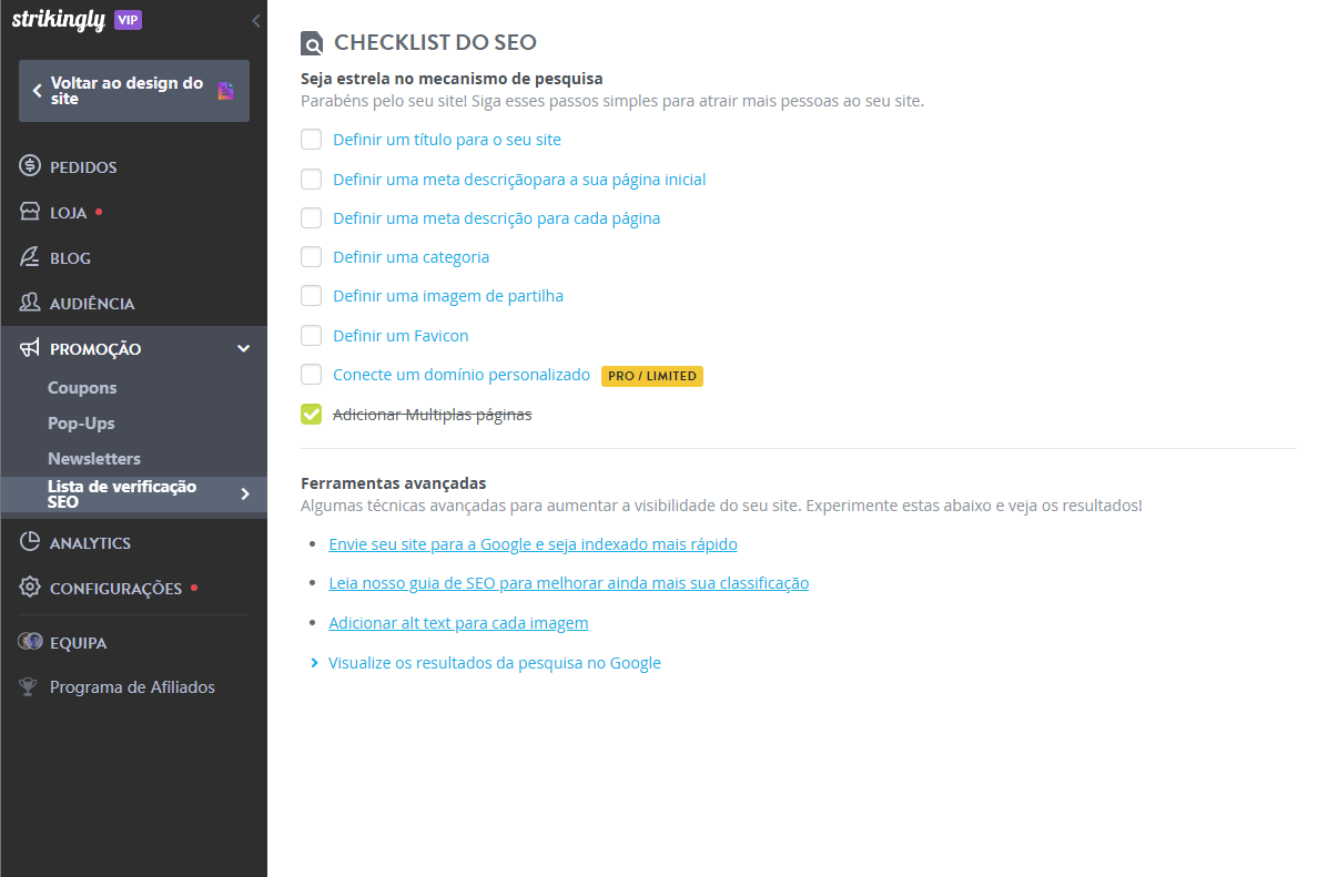 Lista de verificação SEO impressionante