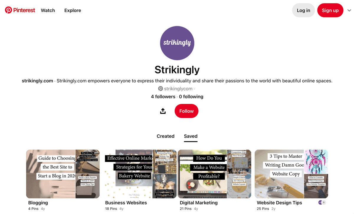 Perfil de Pinterest de Strikingly