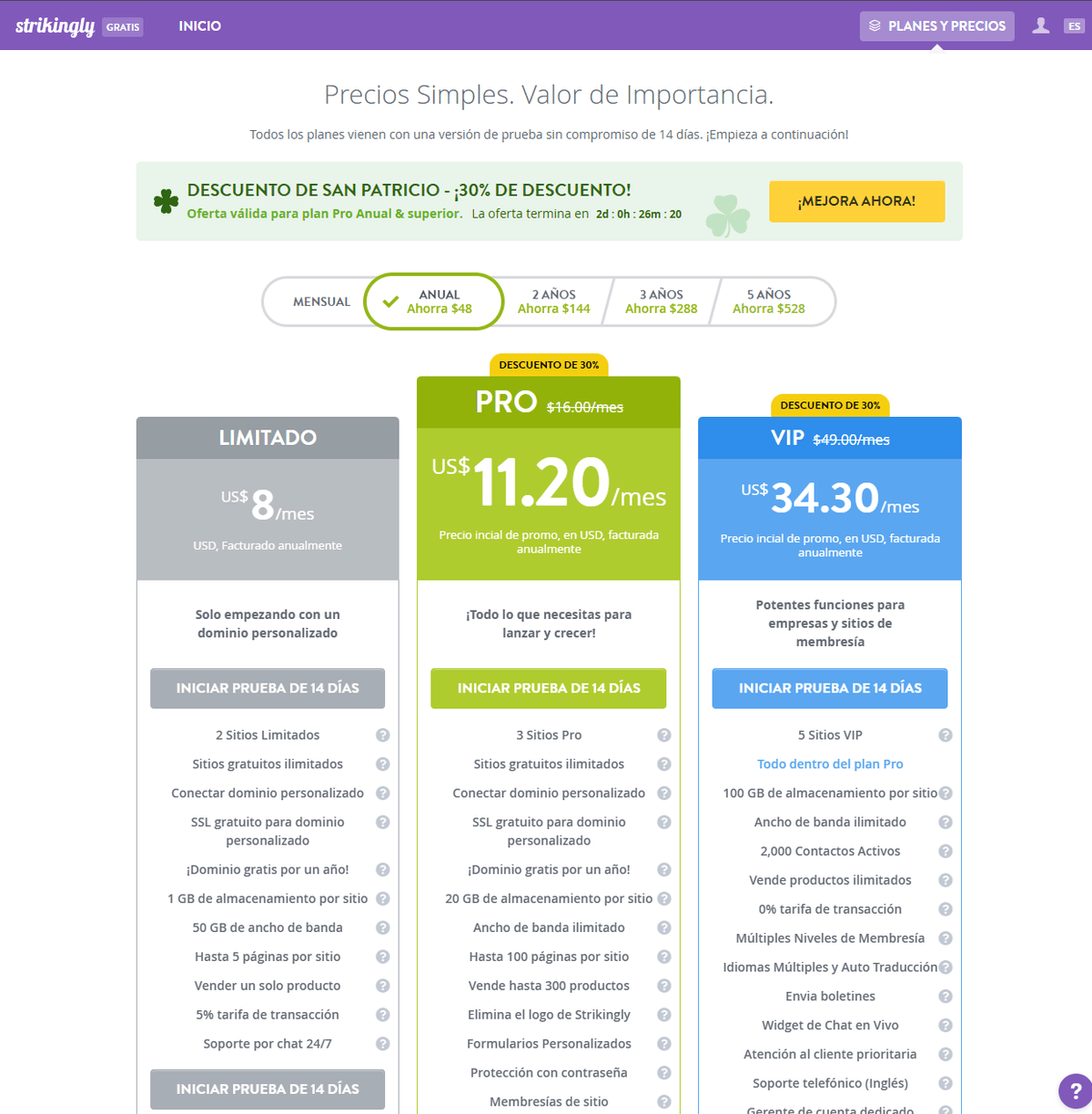 Página de precios sorprendentes