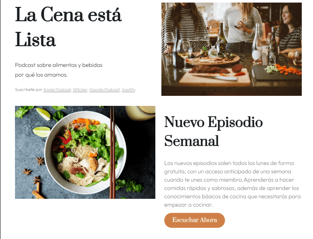 Plantilla de "La cena está lista" de Strikingly