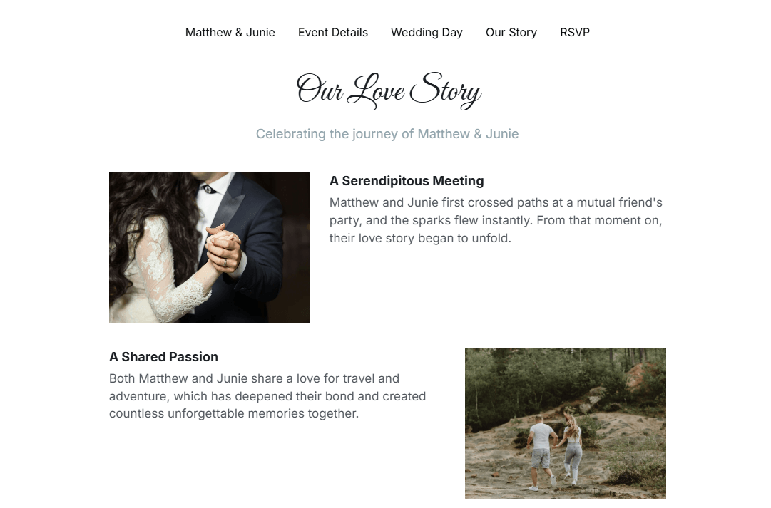 Hochzeitsvorlage von Matthew & Junie von Strikingly