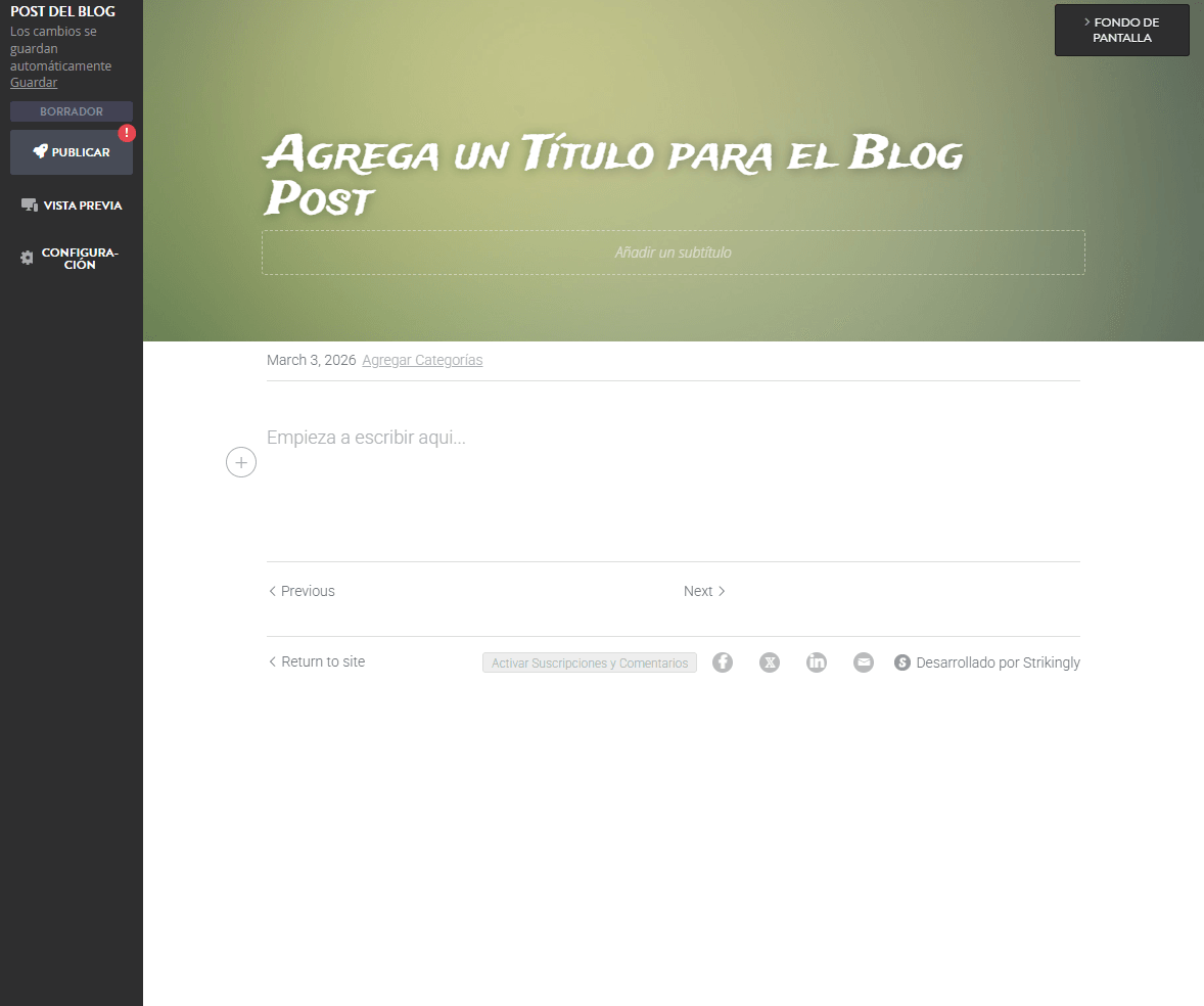Editor del blog Strikingly