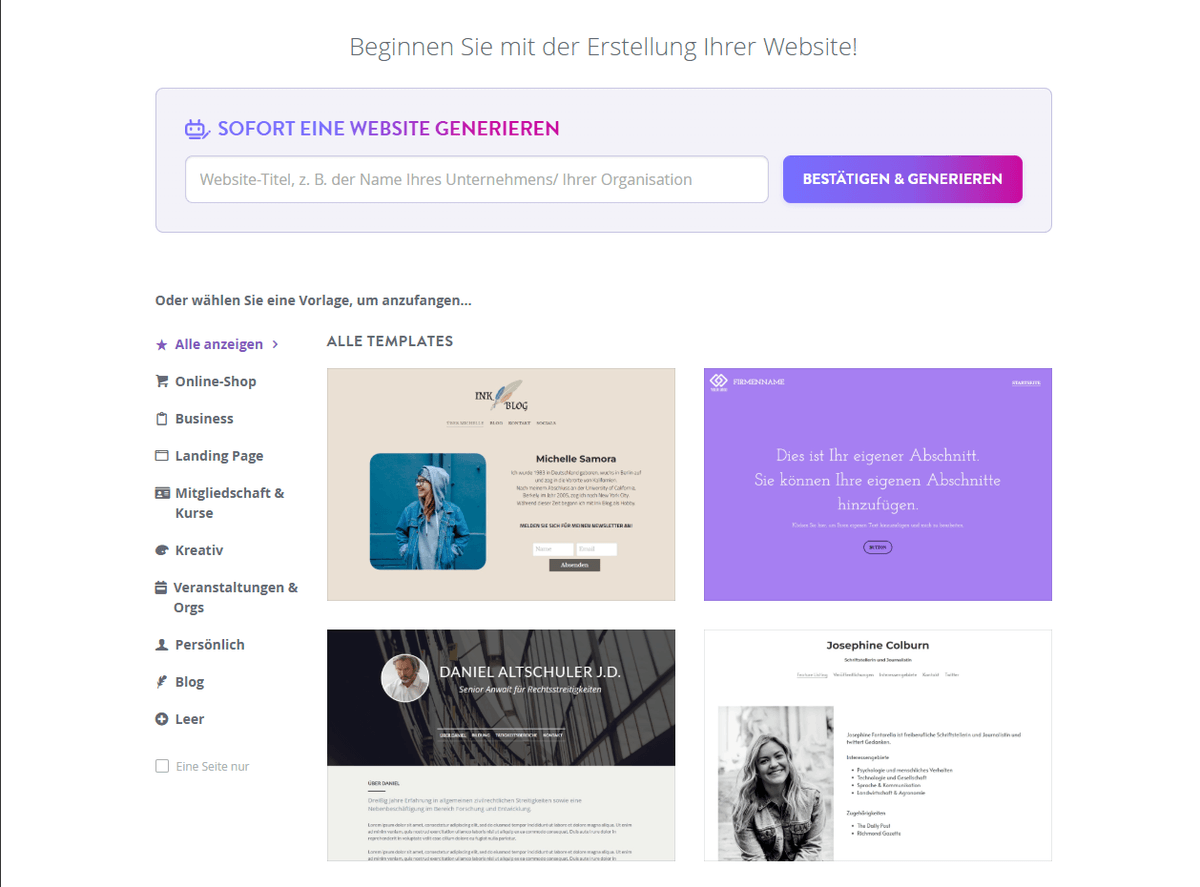 Landingpage-Vorlagen von Strikingly