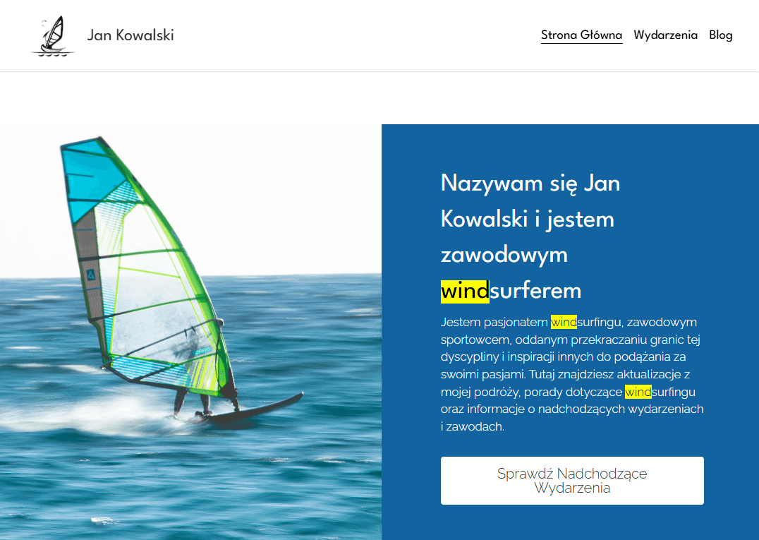 Szablon Windsurger od Strikingly