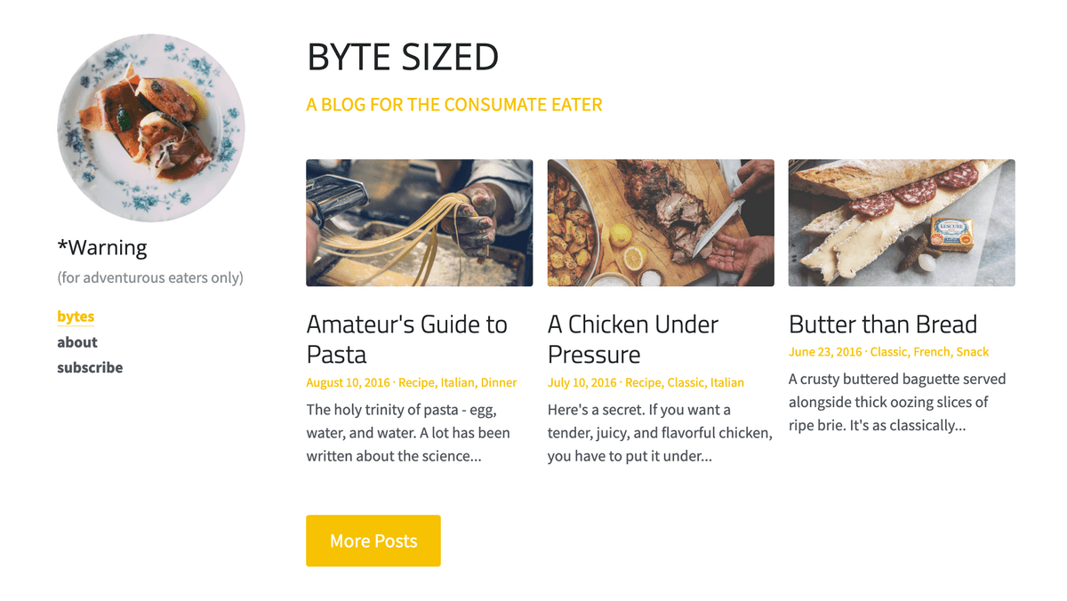 Plantilla de blog de tamaño byte de Strikingly