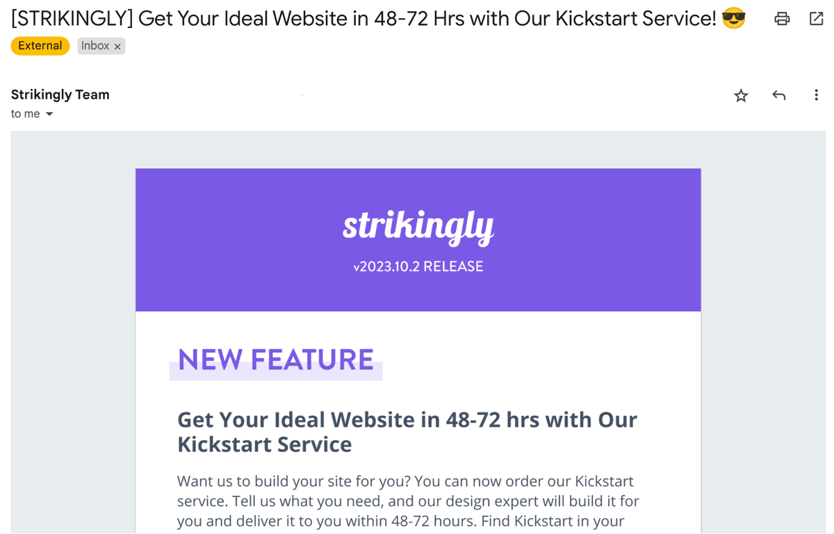 Transaktions-E-Mail von Strikingly