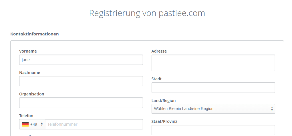 Seite zur kostenlosen Domainregistrierung