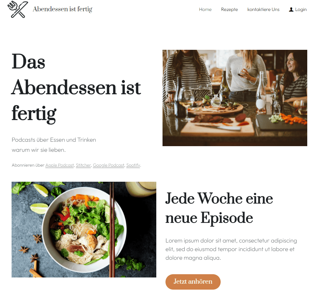 Blogvorlage „Dinner is Done“ von Strikingly