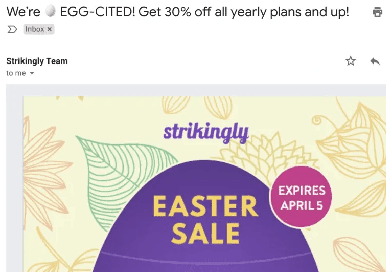Boletín de ofertas de Pascua de Strikingly
