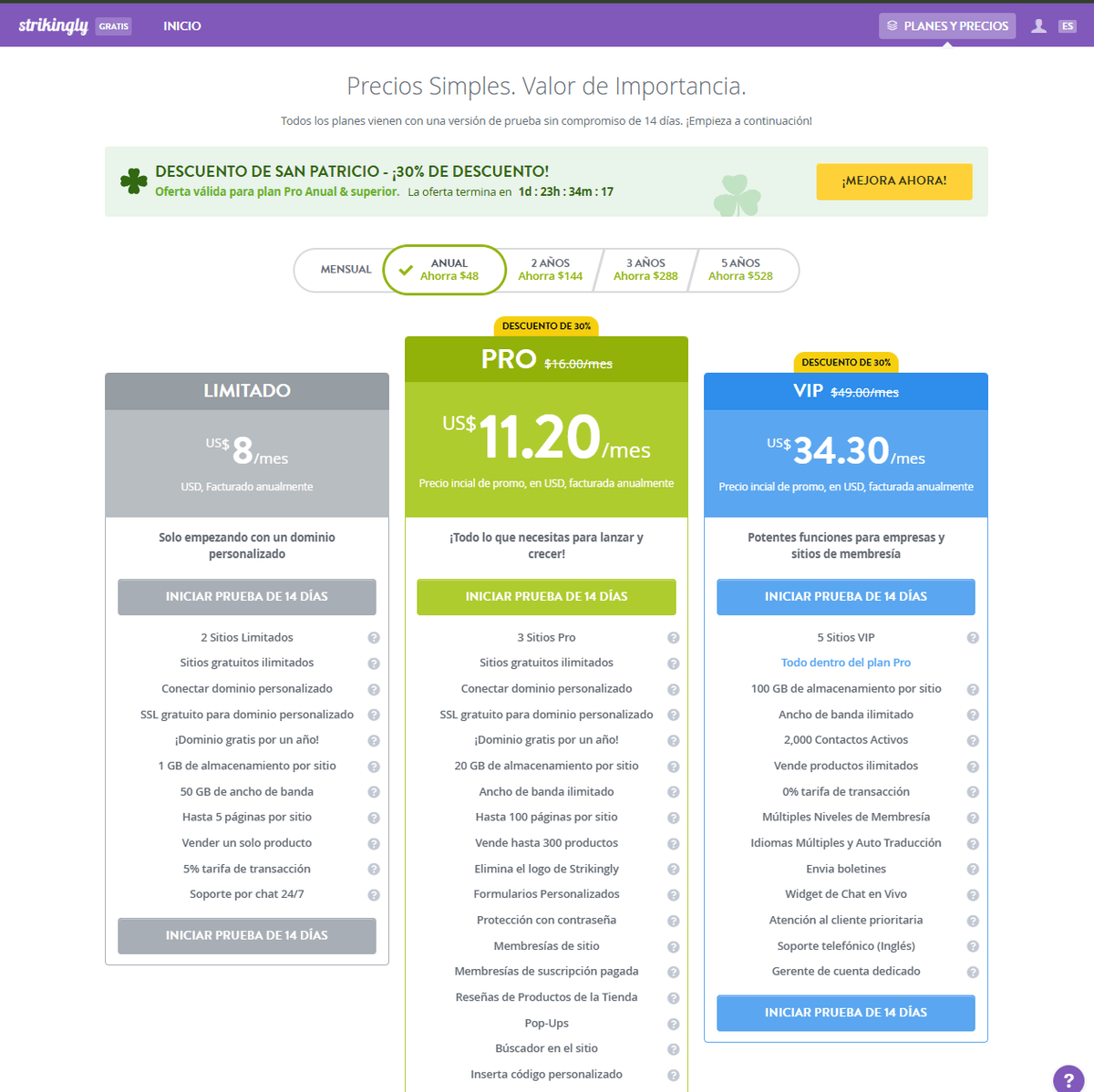 Página de precios sorprendentes