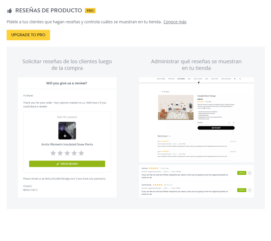 Función de revisión de productos sorprendente