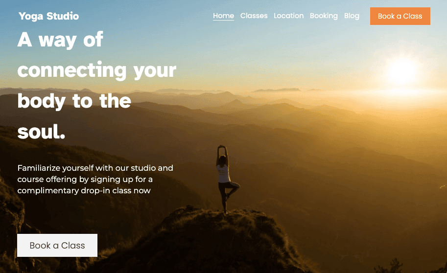 Szablon biznesowy dla jogi od Strikingly