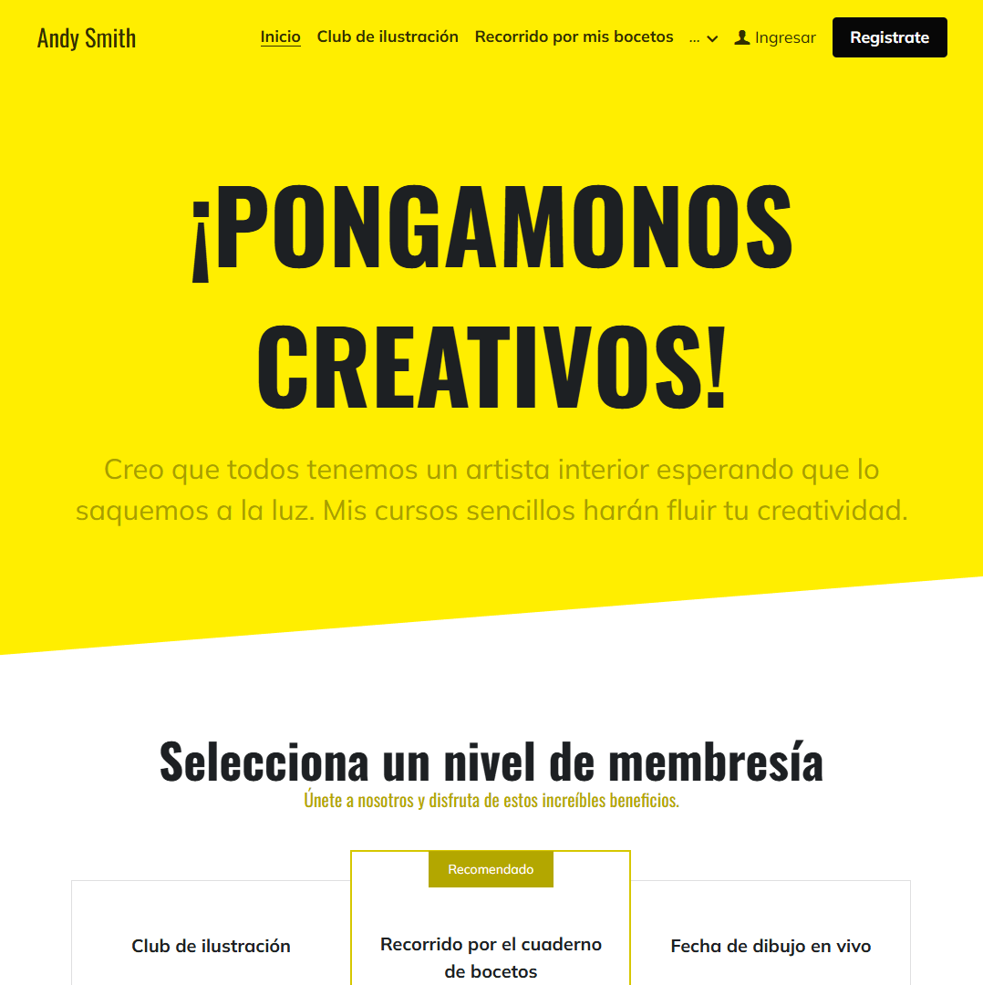 Plantilla "Seamos creativos" de Strikingly