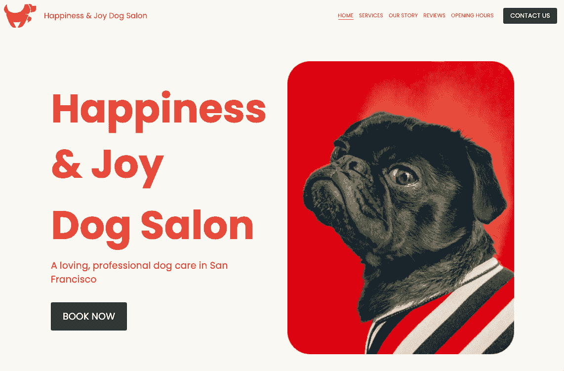 Szablon salonu Happy Dog od Strikingly
