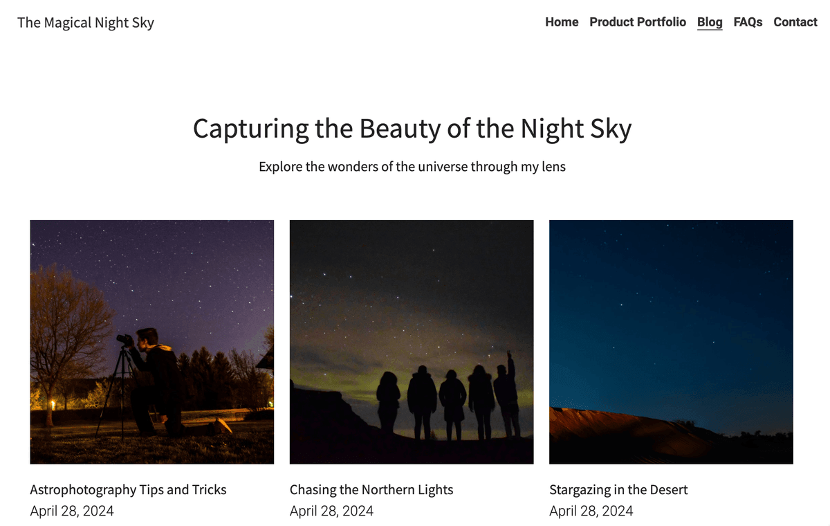 Nachtfotografie auf der Website „Stinically“