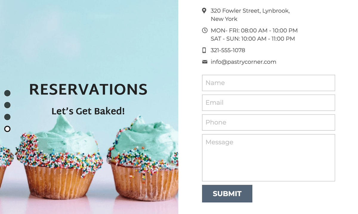 Szablon Pastry Corner od Strikingly