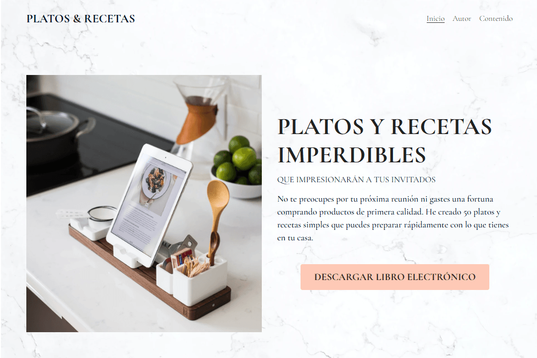 Plantilla de platos y recetas de Strikingly