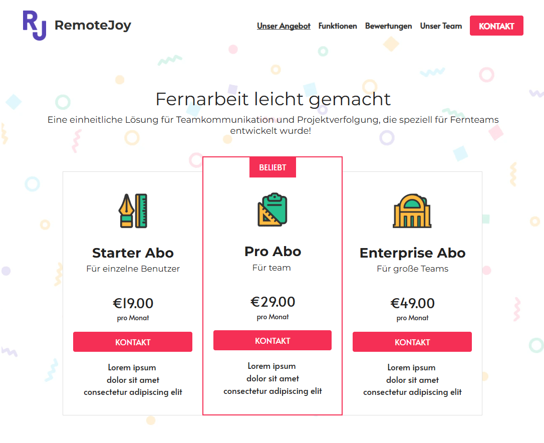 Remote Joy Template von Strikingly