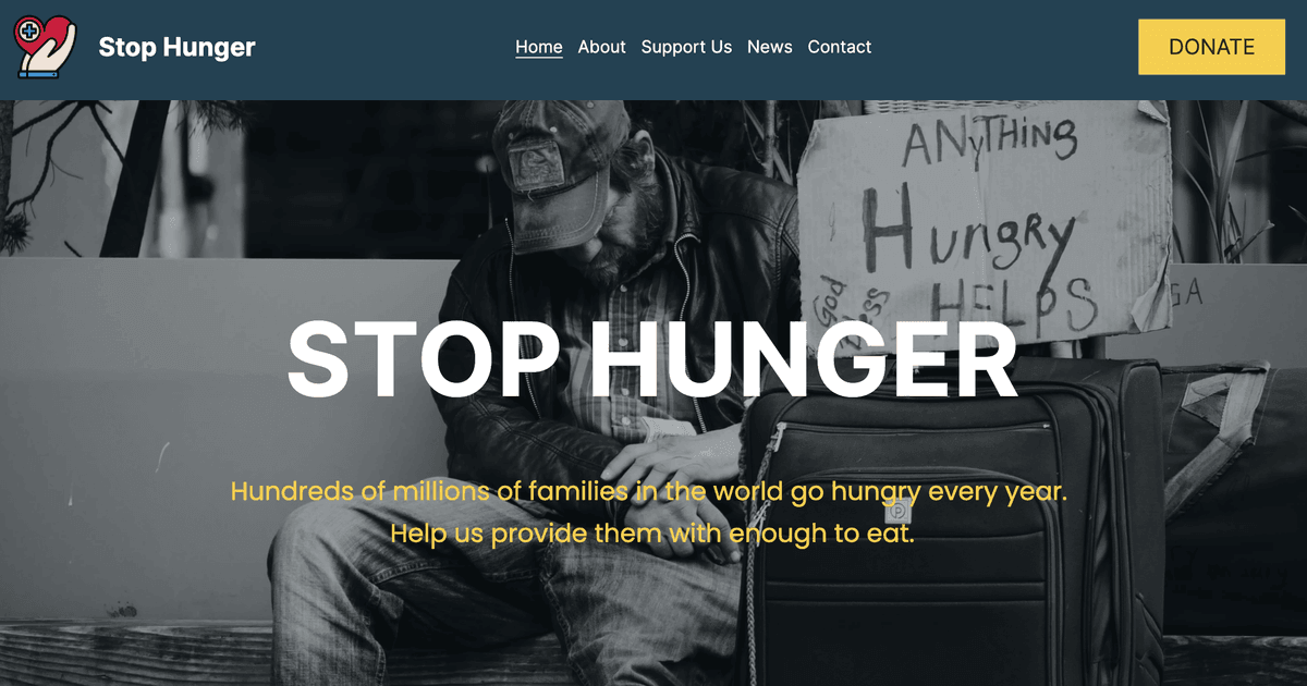 Szablon strony internetowej organizacji non-profit Stop Hunger od Strikingly