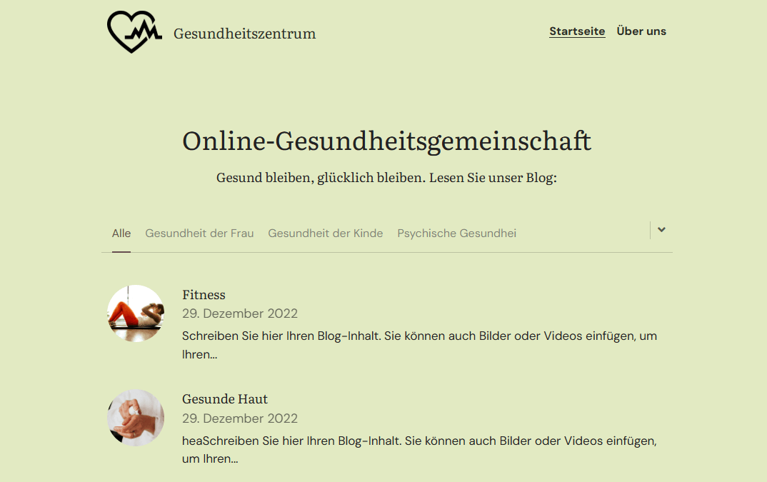 Vorlage für ein Gesundheitszentrum von Strikingly