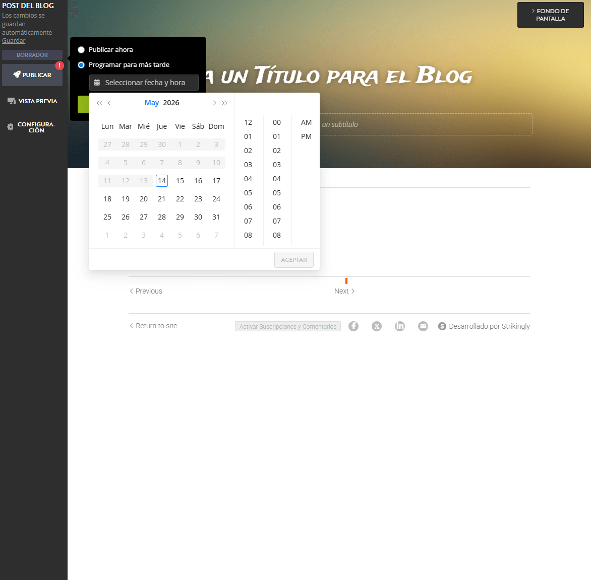 Función de programación de blogs sorprendente