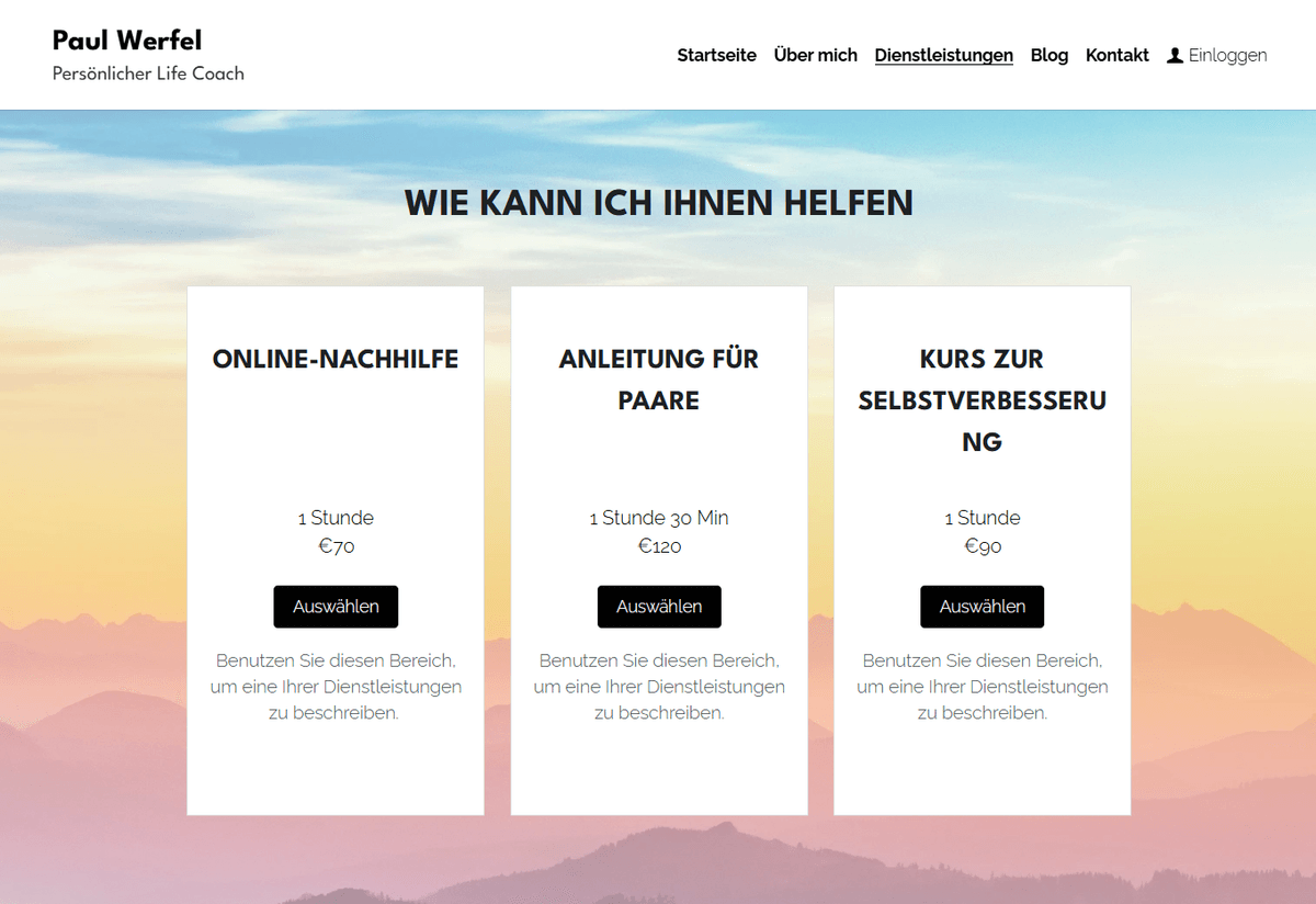 Vorlage für einen persönlichen Lebenscoach von Strikingly