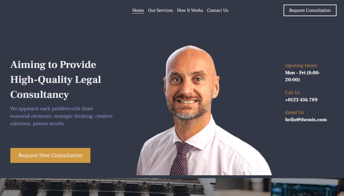 Plantilla de consultoría jurídica de Strikingly