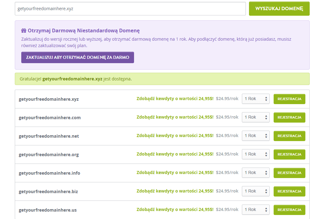 Uderzająca funkcja wyszukiwania domen